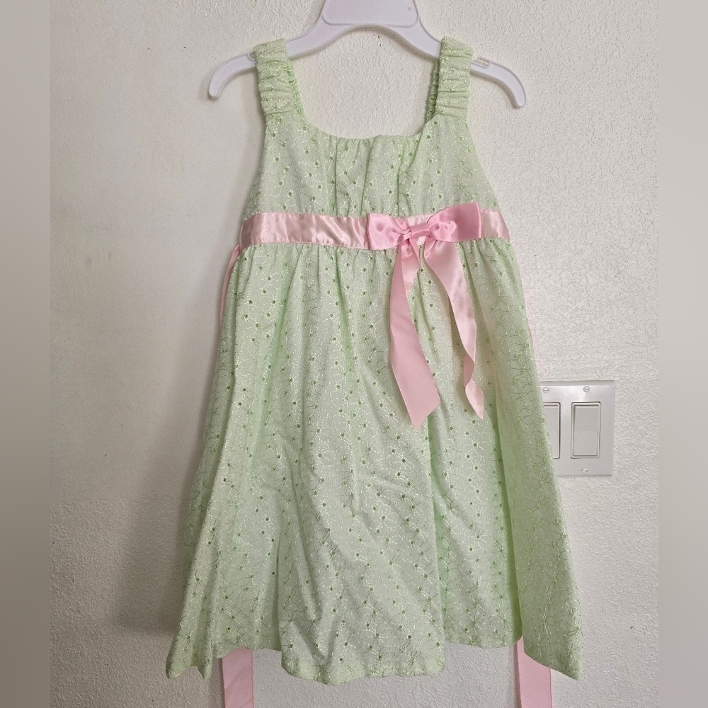 Bonnie Jean Eyelet Green Sleveless Dress For Girls Size 6x